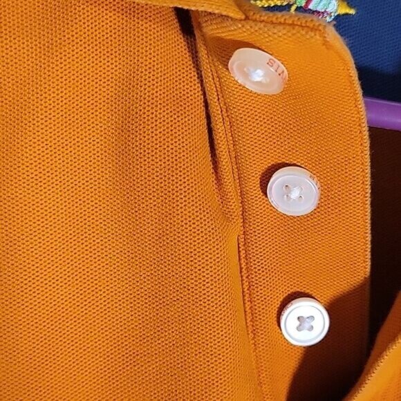 Orvis Mens Orange Polo Shirt W/ Black Patches‎ Made In Peru L-T - Picture 8 of 9